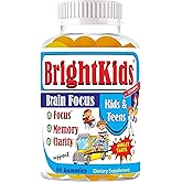 BrightKids Focus Gummies for Kids & Teens – Brain Gummies for Memory and Focus, Omega 3 DHA Brain Vitamins for Kids, Attention & Learning Support Supplement, Drug-Free, Made in USA, 60 Count