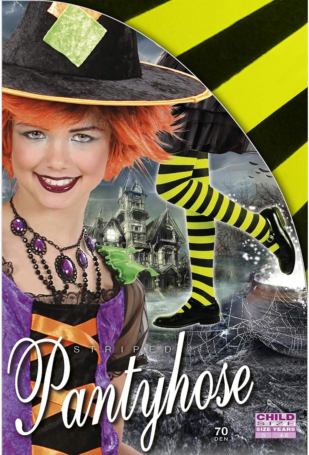 W WIDMANN MILANO Party Fashion - Geometric Pattern Tights for Girls Carnival, Halloween, Theme Parties, Green-black, 4-6 Years - Image 4