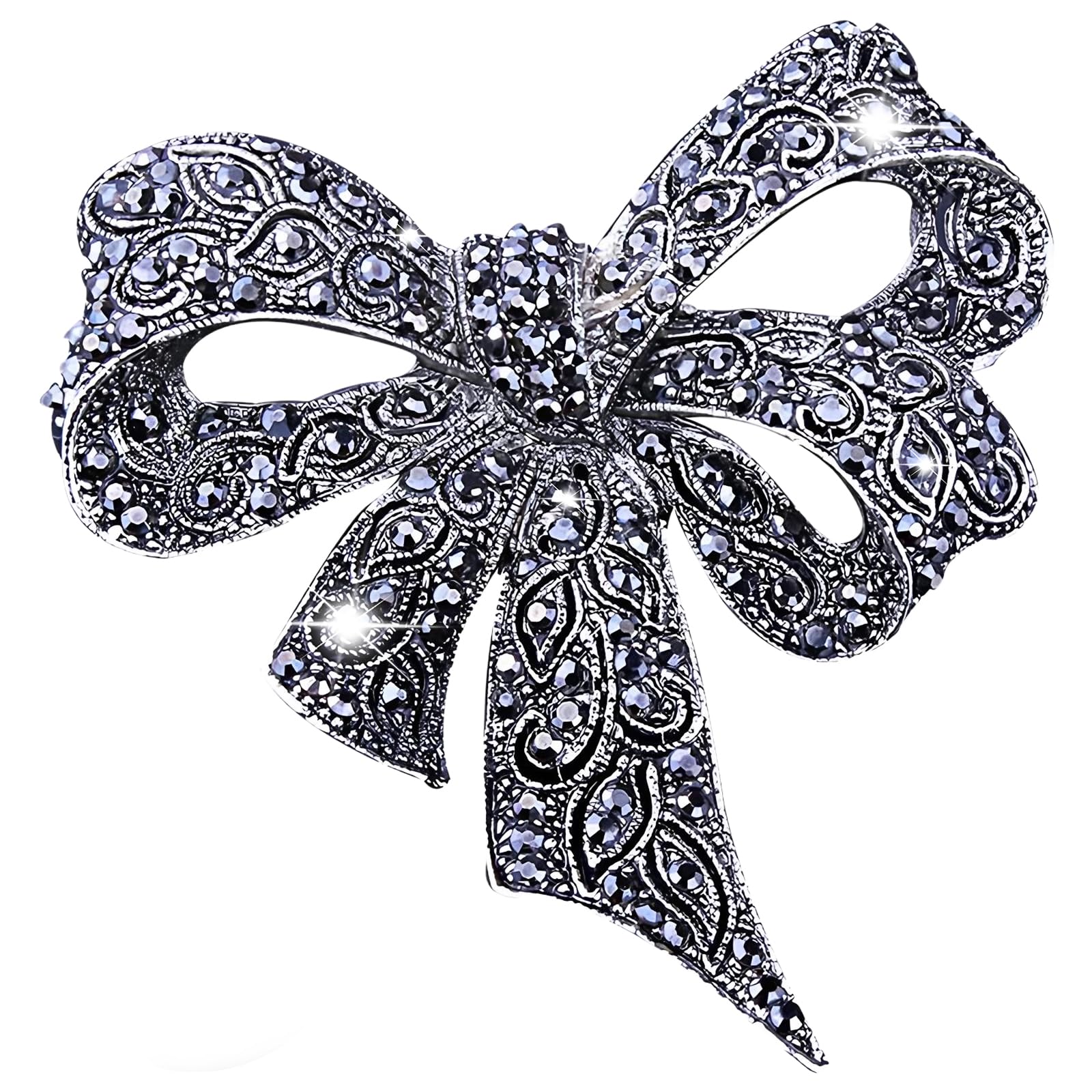 Sprießen Vintage Rhinestone Bow Brooches for Women, Black Bowknot Brooch Pin, Fashion Jewelry, Coat Accessories, Elegant Style as a Gift for Women