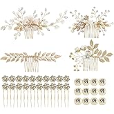 inSowni 36 Pack Gold Flower Leaf Bridal Wedding Hair Side Combs+U-shaped Flower Hair Pins+Spiral Rhinestone Clips Barrettes Hair Pieces Headpieces Accessories for Brides Bridesmaids Women Girls