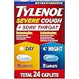 Tylenol Extra Strength Severe Cough + Sore Throat Day & Night Caplets, Combo Pack for Powerful Multi-Symptom Relief for Painful Sore Throat & Cough, Acetaminophen Pain Reliever, 24 ct