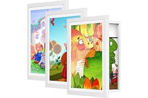 BAIJIALI White Art Frames for Kids Artwork - Front Opening Holds 150 Drawings, 3D Crafts - 3 Packs 8.5x11 with mat or 9x12 without Mat