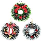 3Pcs Christmas Decorations Mini Christmas Wreaths Small Hanging,4.7Inch Christmas Tree Wreath Ornament
