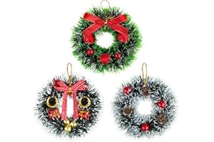 ATESSON 3Pcs Christmas Decorations Mini Christmas Wreaths Small Hanging,4.7Inch Christmas Tree Wreath Ornament