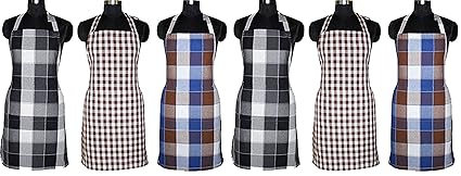 Kuber Industries Cotton 6 Piece Kitchen Apron with Front Pocket Set - Multicolour