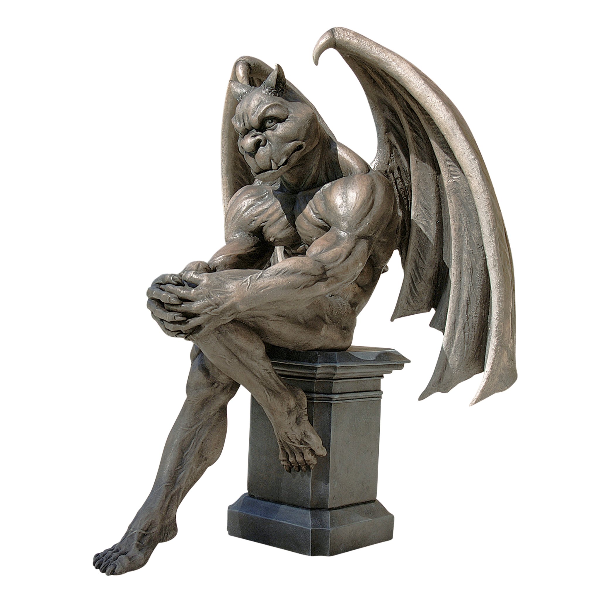 Design Toscano DB383050 Socrates the Gargoyle Thinker Outdoor Garden Statue, Polyresin, Two Tone Stone, 59.5 cm, Brown, One Size