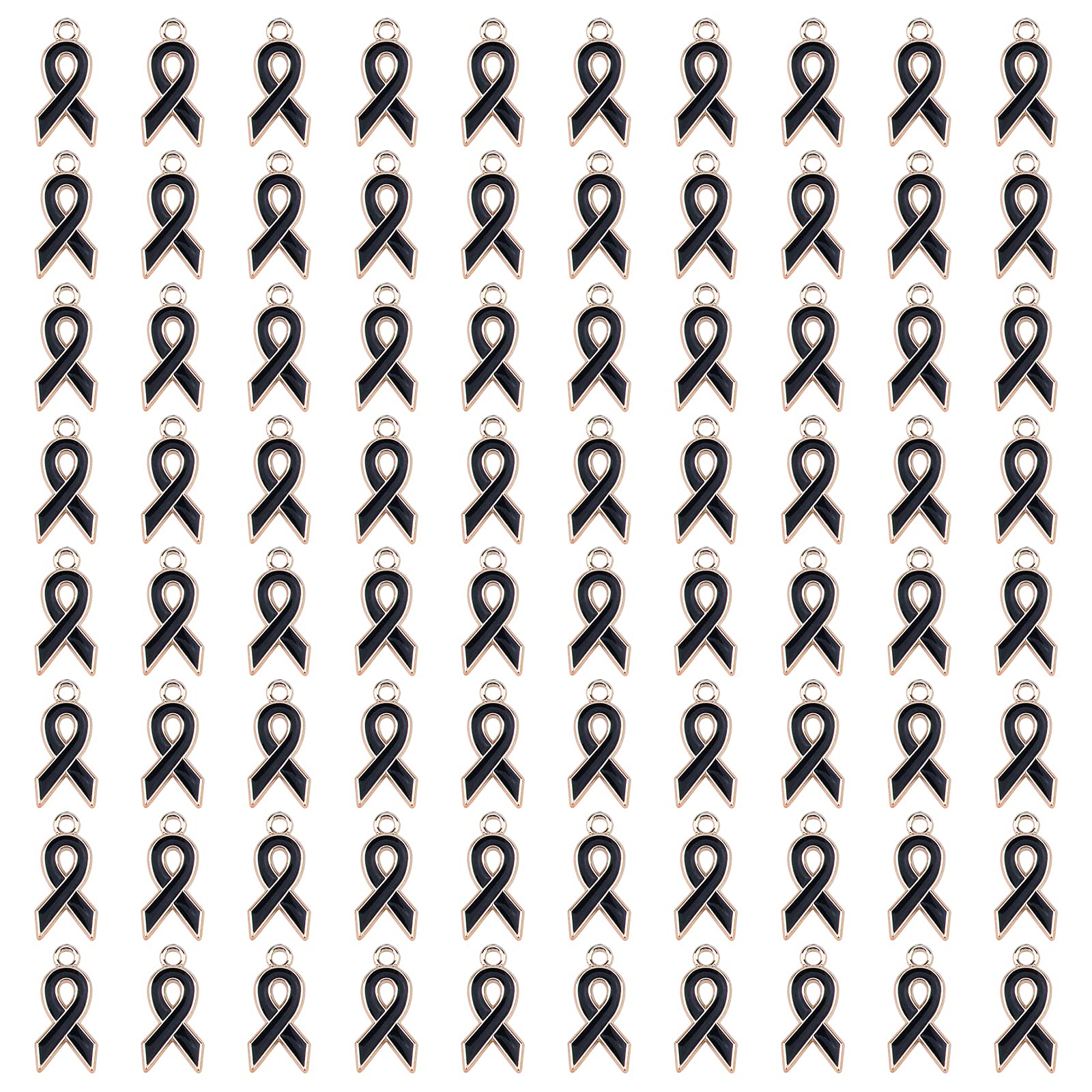 CRAFFANCY 80Pcs Black Colors Ribbon Pendants, Mini Plastic Enamel Awareness Ribbon Charm Accessories for DIY crafts Necklace Bracelet Jewelry Making — image 1