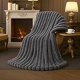 Amélie Home Faux Fur Throw Blanket for Couch, Cozy Fuzzy Fluffy Fur Luxurious Soft Striped Plush Gift Blankets for Family Sofa Chair Bedroom, 55"x70", Charcoal Grey