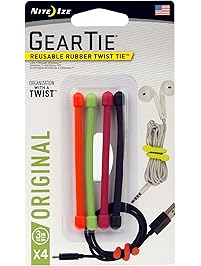 Nite Ize GT3-4PK-A1 Original Gear Tie, Reusable Rubber Twist Tie, Made in the USA, 3-Inch, Assorted Colors, 4 Pack