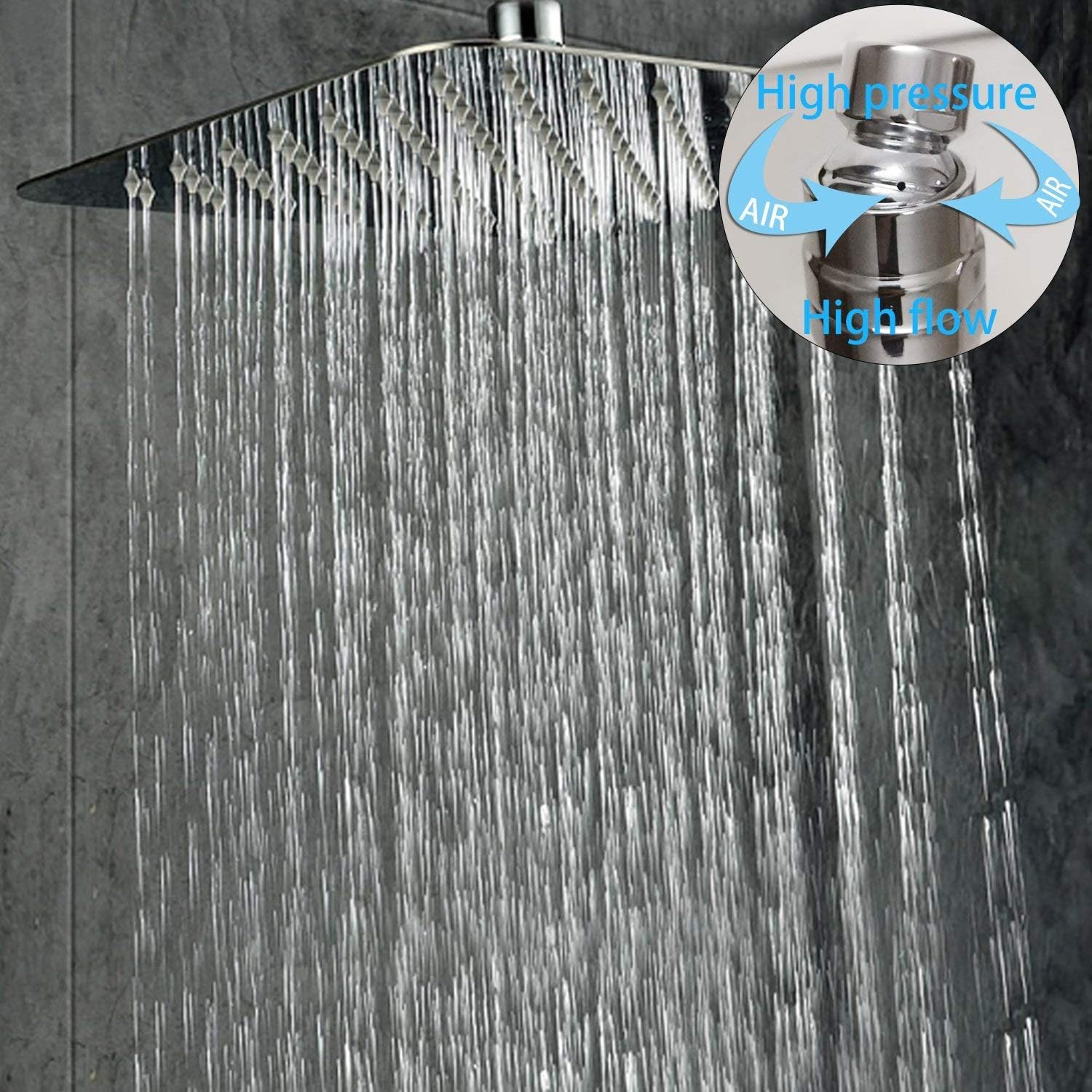 SR SUN RISE 16 Inches Polished Chrome Shower Faucet System Bathroom Luxury Rain Mixer Shower Faucet Set Ceiling Mounted Rainfall Shower Head Set (Contain Shower Faucet Rough-In Valve Body and Trim) - - 