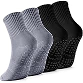 Haoteey 4 Pairs Pilates Socks with Grips for Women, Barre Yoga Grippy Socks, Womens Non Slip Pilates Crew Sticky Socks