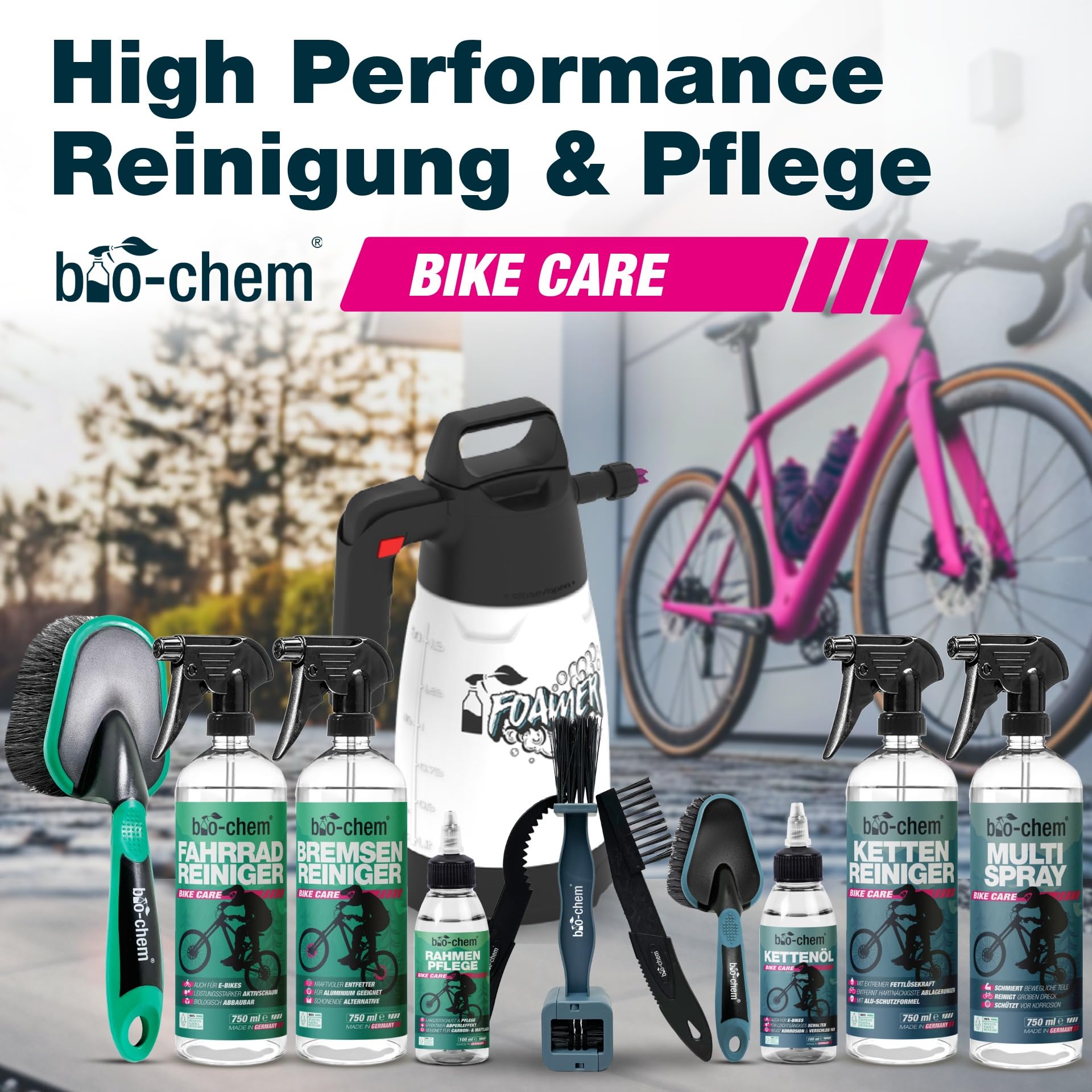 bio-chem Fahrrad Reinigungsset PROFI 7-teilig – Fahrradreiniger, Kettenreiniger Fahrradkette & Kettenöl Fahrrad – Premium Fahrrad Pflegeset & Fahrradreiniger Set für E-Bike, Rennrad & MTB 7