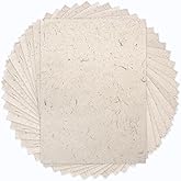 Benvo 50 Sheets A4 Natural Mulberry Paper Visible Leaves Fiber Rice Paper Printable Decoupage Tissue Paper Sheets for Writing, Painting, Card Making, DIY Crafts(8.3x11.7in, Semi Transparent Jute)
