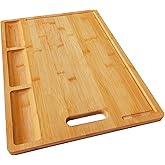 Bamboo Cutting Board with 3 Compartments: 17" Large Double-Sided Chopping Board with Juice Groove, Mess-Free Meal Prep for Me