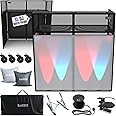 ILOGICASE XL 50x25in Portable DJ Booth Facade Table with White/Black Scrims | Controller and Audio Mixer Stand, With Wheels, Multiplug, Laptop Stand, Cable Organizer, Headphones Holder and Carry Bag