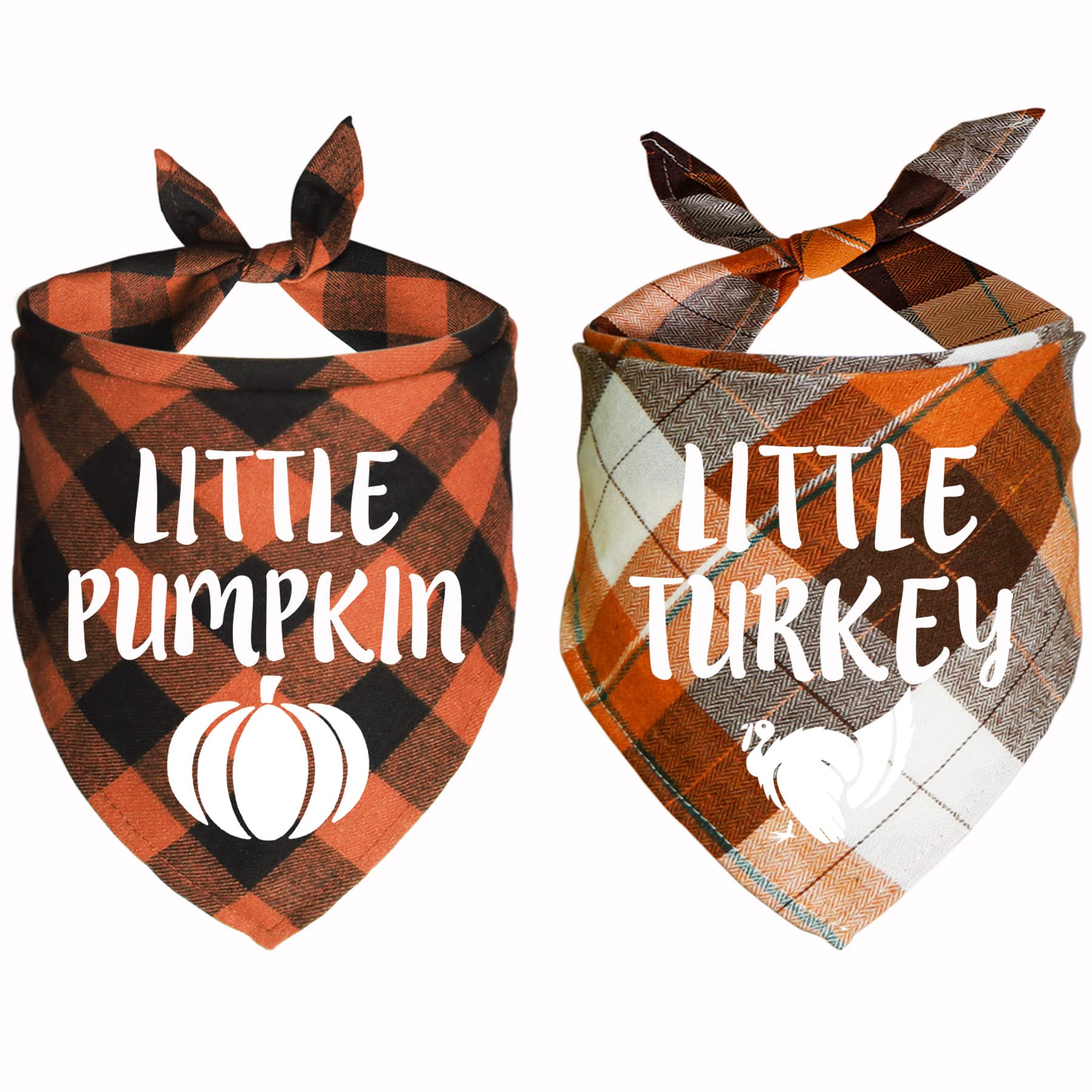 JOTFA 2 Pack Halloween Thanksgiving Day Dog Bandanas, Holiday Fall Plaid Dog Puppy Bandana Scarf Little Pumpkin Little Turkey Dog Costume for Small Medium Large Dogs Pets