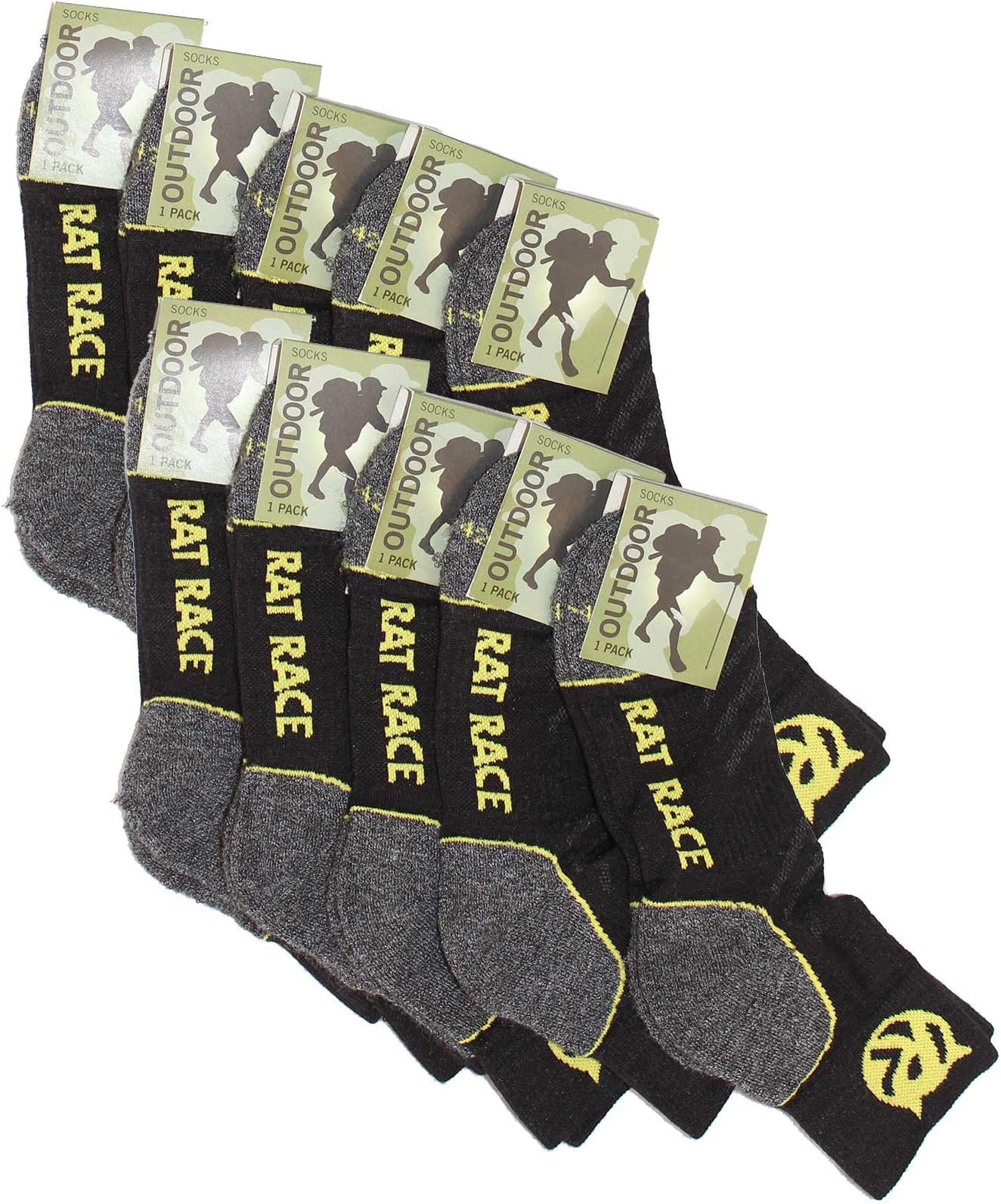 Rat Race Merino Black Warm Sports Socks 10 Pack, Men and Women. Ideal for Running, Cycling, Hiking and Trekking. EU 39-42
