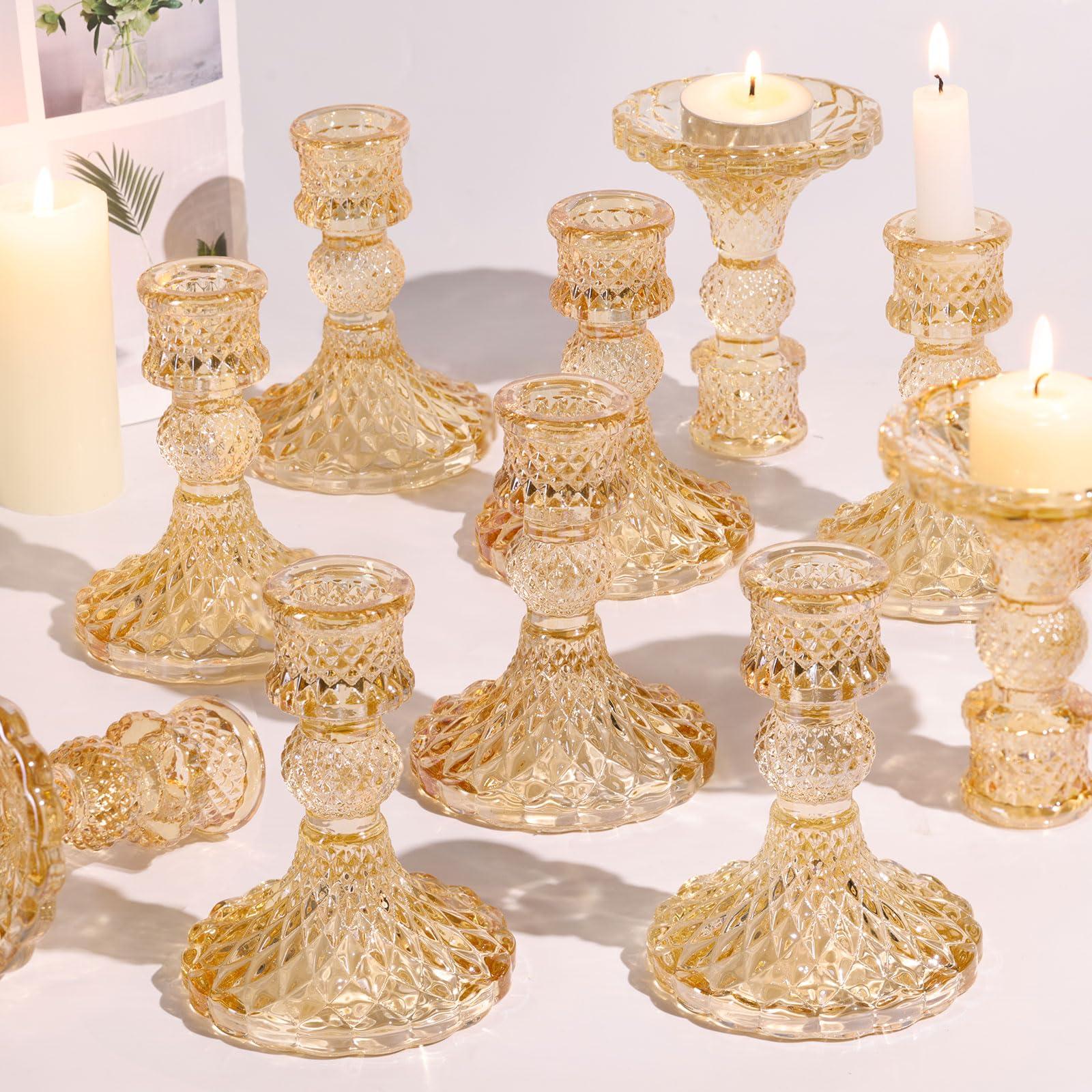 Photo 1 of Simeitol Gold Candle Holder Set of 12, Glass Taper Candle Holders, Gold Candlestick Holders, Candle Stick Holder for Table Centerpieces, Wedding, Christmas & Home Decor