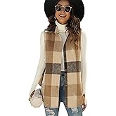 Tanming Women's Plaid Vest Brushed Flannel Sleeveless Shacket Shirt Jacket with Pockets
