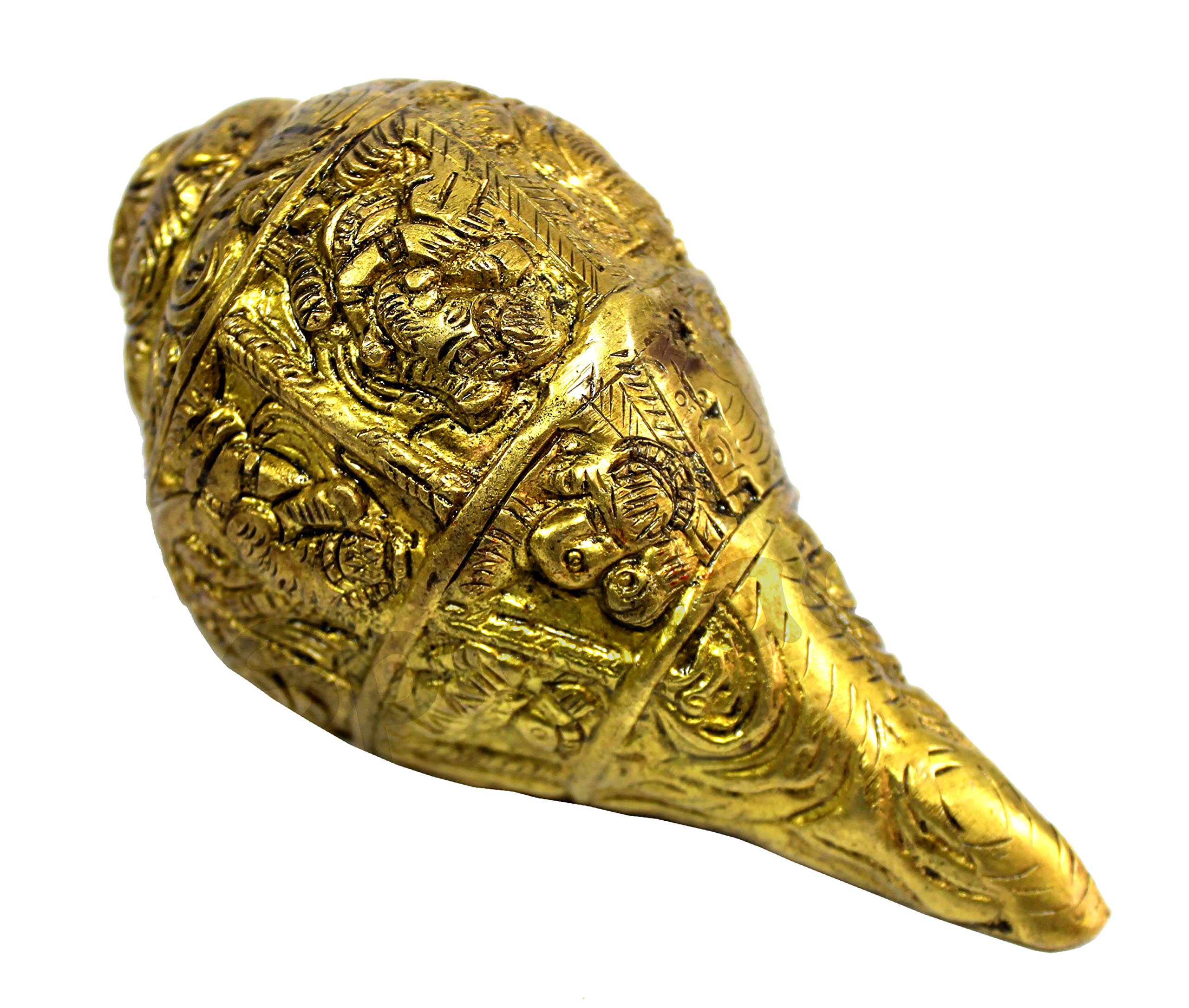 ESPLANADE Brass Ganesha Carving Shankh Conch Shell 5.5" Golden