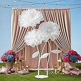 Rainbows & Lilies Giant Standing White Artificial Flowers – 3 Large Organza Flowers with Stems & Stand, Wedding & Party Backdrop Decor for Events, Stage, Store & Home (3ft/4ft/5ft)