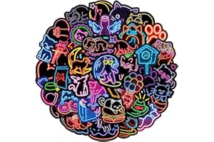 50 Pcs Neon Cat Sticker Pack for Teens Adults, Cool Cat Waterproof Vinyl Stickers for Water Bottles Laptop Scrapbooking Skate