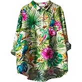 BIVENANT Womens Boho Tunic Tops 3/4 Sleeve Floral V Neck Blouses Button Fall Shirts Hawaii Beach Casual Clothes Trendy