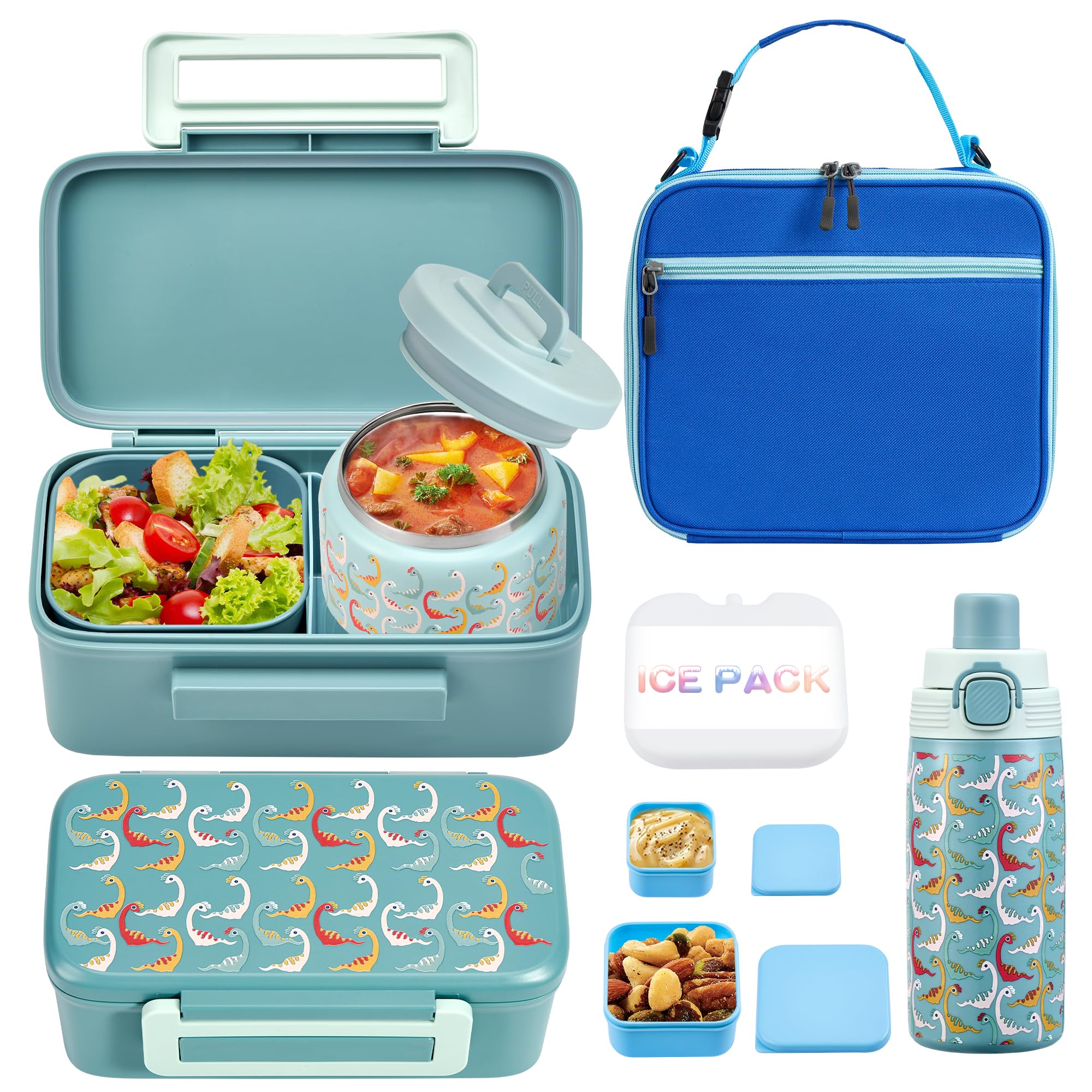 Photo 1 of MAISON HUIS Bento Box for Kids with 8oz Soup Thermo, Insulated Lunch Bag & 17oz Water Bottle, 2-Compartment Bento Box with Built-In Ice Pack, Leak-Proof & BPA-Free