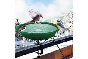 Lovppy Heated Bird Bath for Deck Railing, 100W Thermostatically Controlled Heated Bird Baths for Outdoors Bird Bath Heater, Heated Birdbath for Outside Winter Garden Patio Yard(Green)