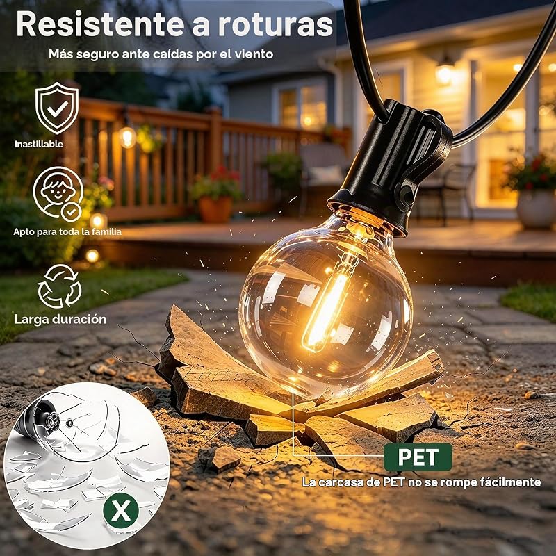 13 Metros Guirnalda Luces Exterior G40 LED Guirnaldas Luminosas de Exterior Impermeable IP45, Cadena de Luz para Jardín Terraza Patio Fiesta, 2700K Blanco Cálido — foto 3 de 8