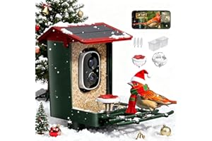 HEAPETS Smart Bird Feeder with Camera Solar Powered, 2K HD Video, AI Bird Species Identification, Instant Arrival Alerts, Weatherproof Design for Effortless Birdwatching, Best Gift for BirdLovers, Red