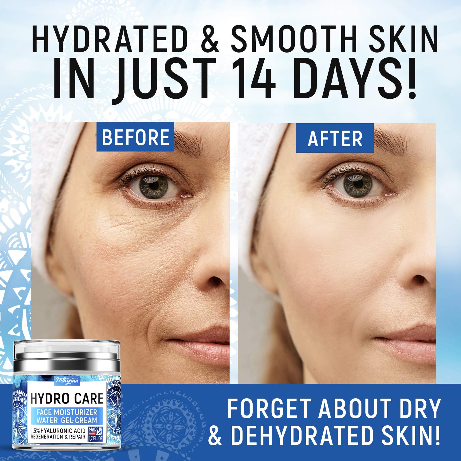 Water Gel Cream - Water Based Face Moisturizer Collagen Cream - Made in USA - Hyaluronic Acid Face Hydrating Moisturizer - Regeneration & Wrinkle Repair Cream for Moisture Boost - 1.7 fl oz: Beauty