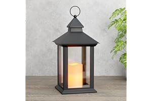 AFINETH 14" Lanterns Decorative Indoor, Black Lantern Decor with Timer Flameless Candle, Vintage Farmhouse Outdoor Lanterns, Waterproof Hanging Lantern for Patio, Porch, Entryway, Centerpieces