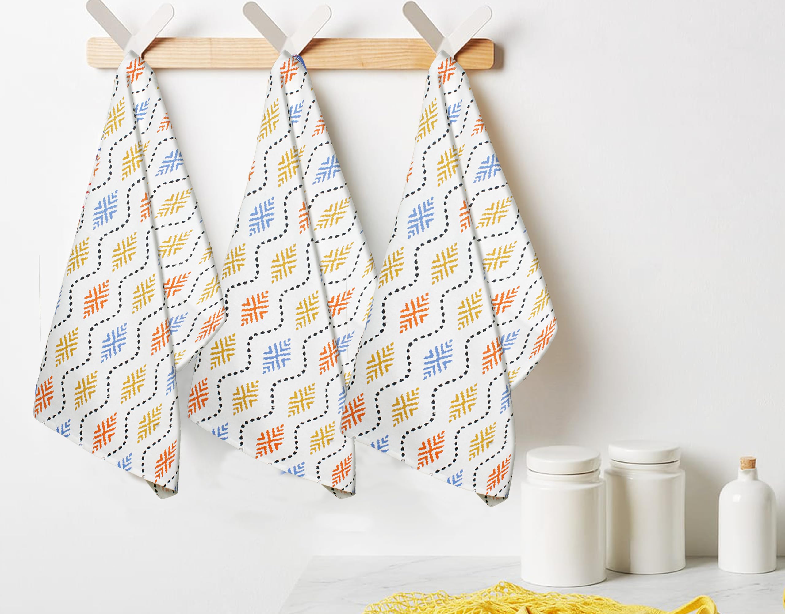 FINGERCRAFT Kitchen Dish Towels, 100% Natural Cotton, Set of 6 Multi-Purpose Kitchen Towels, Very Soft, Highly Absorbent, Tea Towels for Kitchen Décor 20X30 (Global weave)