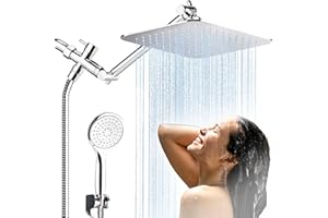 COSYLAND Rain Shower Head with Handheld - 304 Stainless Steel High Pressure 8 inch Square Rainfall Showerhead Combo with 5 Sp