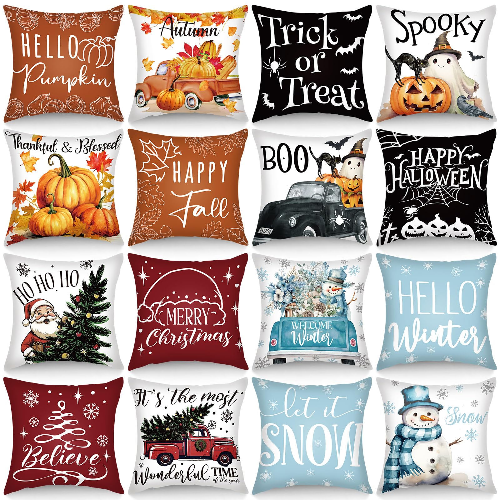 Photo 1 of GlikCeil Set of 16 Fall Pillow Covers 18 x 18 Inch Seasonal Throw Pillow Covers Halloween Thanksgiving Christmas Holiday Pillowcases Decorative Cushion Pillowcases for Farmhouse Home Couch Sofa Decor