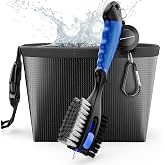 THIODOON 2 Pack Golf Club Brushes and Golf Ball Cleaning Bag 2 ft Retractable Zipline Carabiner Golf Brush Head with Retractable Spike Comfortable Grip Golf Club Cleaner (Wash Bag &amp; Golf Club Brush)