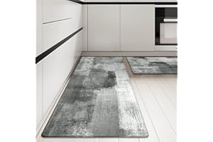 KIMODE KIMDOE Boho Kitchen Rugs and Mats 2PCS Cushioned Anti Fatigue Kitchen Mat Non-Skid Waterproof Kitchen Runner Rug Ergonomic Comfort Foam Standing Mat for Home Decor,Floors,Office,Laundry,Abstract Grey