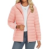 YUCOLEN Women's Puffer Jacket with Hood Lightweight Quilted Padded 4 Pockets Zip-up Coat Winter Jackets for Women