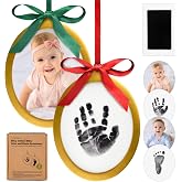 Inkless Baby Hand and Footprint Kit, Two-Sides Ornament (Oval/Gold) | Baby&rsquo;s First Christmas Ornament Footprint Kit, Personalized Baby Gifts Photo Frame, Newborn Keepsake, Nursery, New Mom Gifts