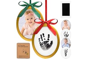 KEABABIES Inkless Baby Hand and Footprint Kit - Two-Sides Baby’s First Christmas Ornament Footprint Kit, Personalized Baby Gifts Photo Frame, Cute Newborn Keepsake for Nursery Decor, New Mom Gifts (Oval/Gold)