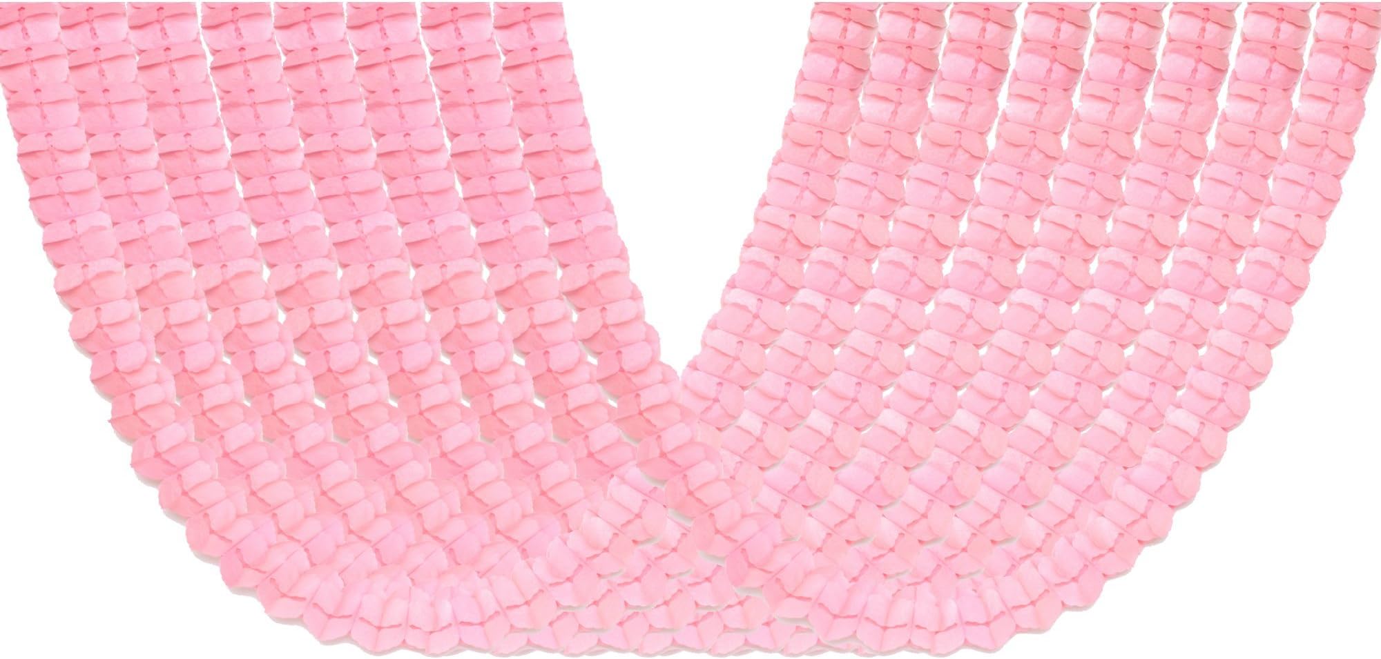 Hanging Garland Four-Leaf Tissue Paper Flower Garland Reusable Party Streamers with Free Honeycomb Ball for Weddings or Baby Shower, 11.81 Feet/3.6M Each, Pack of 8 (Carnation Pink)