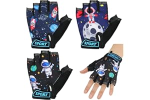 Xtinmee 3 Pairs Kids Half Finger Gloves Sport Gloves Kids Outer Space Gloves Non Slip Gel Cycling Gloves for Children Cycling Riding Biking Fishing