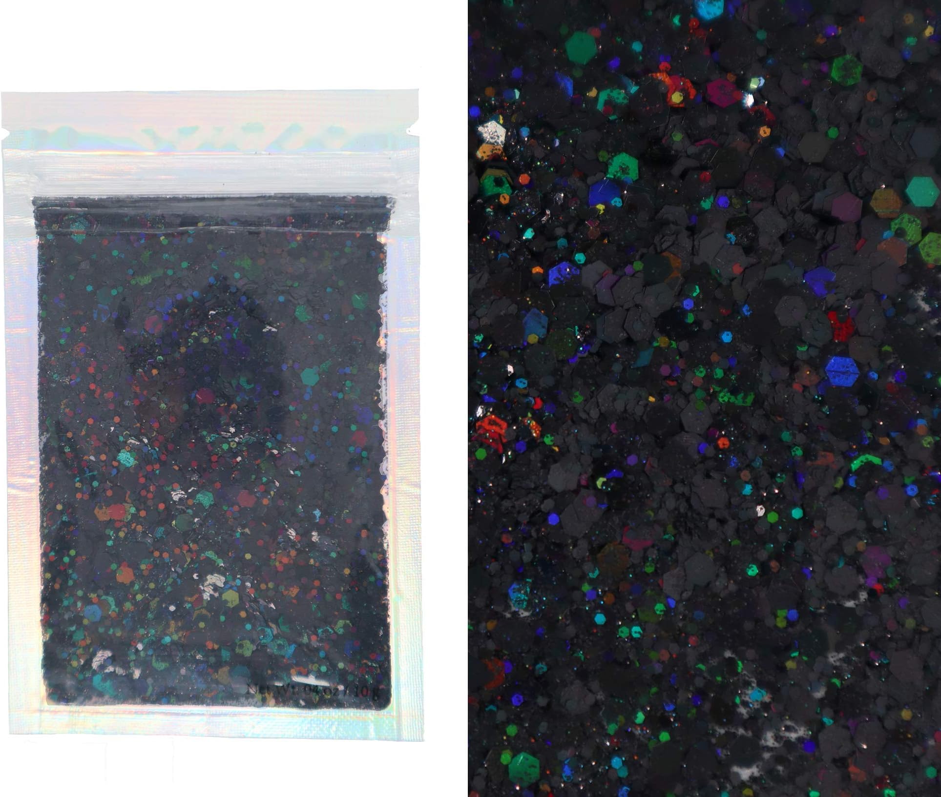 10 Grams - Black Holographic Chunky Glitter - Cosmetic Grade - Makeup Face Body Nail Festival Rave Beauty Craft