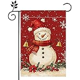Winter Snowman Snowflake Garden Flag for Outside, Christmas Bell Welcome Yard Flag 12x18 Inch Double Sided Burlap Holiday Farmhouse Outdoor Flag Home Decoration