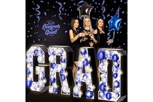 Kenburg Large Marquee Letters Grad Graduation Party Decoration, 2.3 FT Mosaic Balloon Frame Set with 120 White Blue Confetti, Class of 2024 Signs for Graduation Prom with LED Light String-Blue