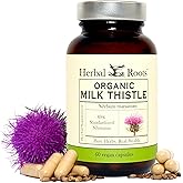 Herbal Roots Milk Thistle Capsules | Extra Strength 80% Silymarin Herbal Supplement | Made with Pure Organic Milk Thistle | Vegan and GMO Free