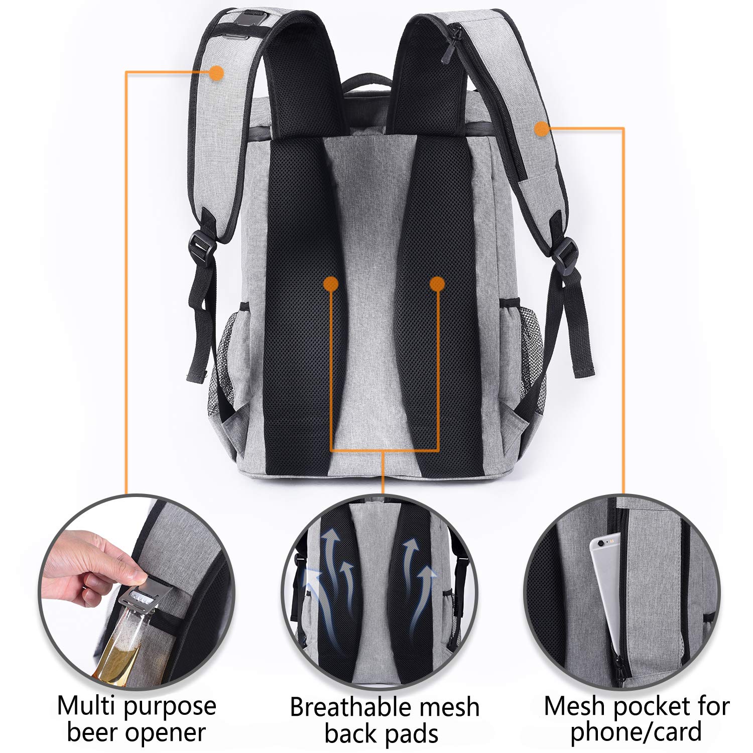 FORICH Backpack Cooler Leakproof Insulated Waterproof Backpack Cooler Bag, Lightweight Soft Beach Cooler Backpack for Men Women to Work Lunch Picnics Camping Hiking, 30 Cans