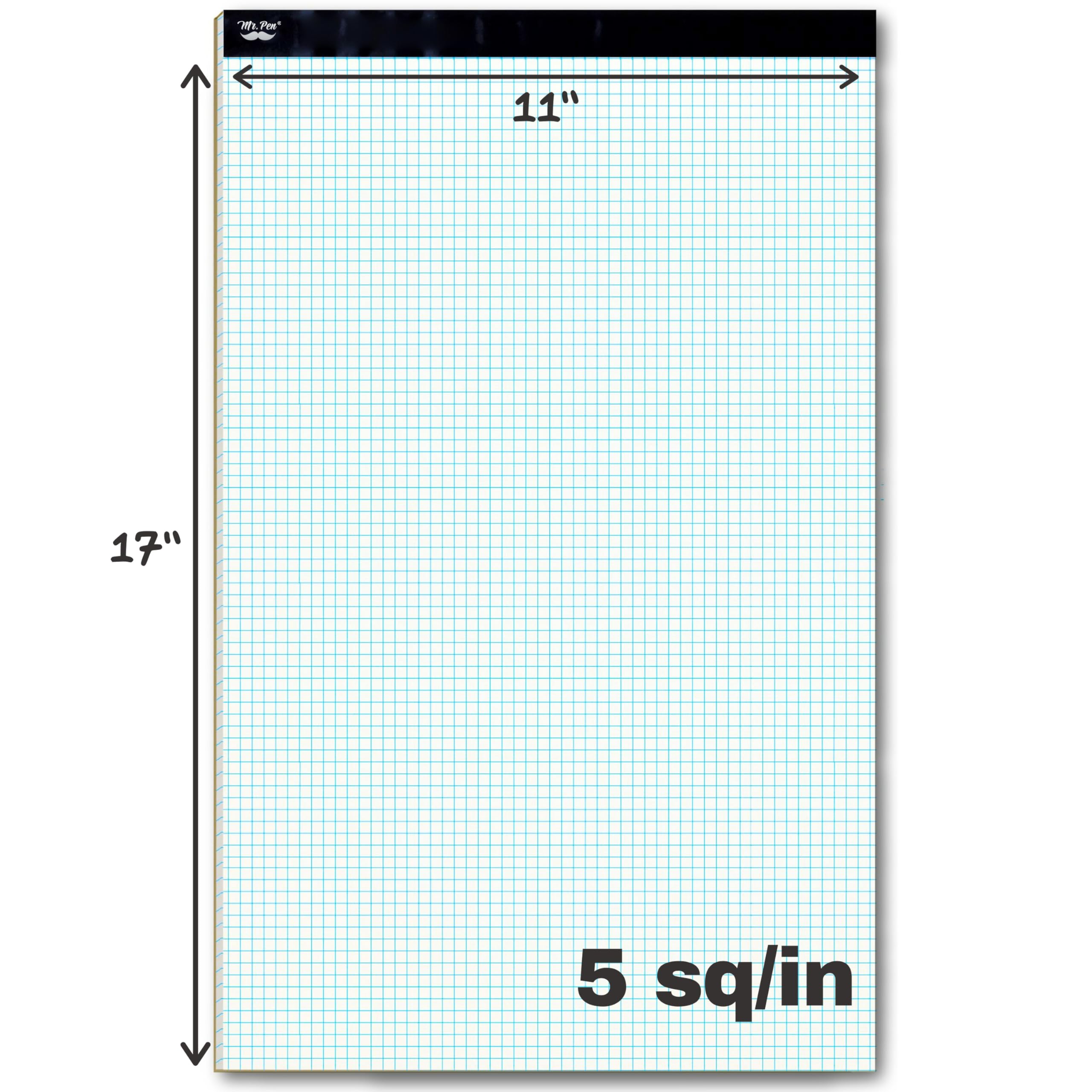 Mr. Pen- Large Graph Paper pads 11 x 17 Inches, 22 Sheets, 5x5 (5 Squares Per Inch), Blueprint 11 x 17 Grid Paper Pad, Math Notebook