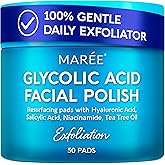 MAREE Glycolic Acid Pads - Toner Pads for Face Cleansing - Exfoliating Pad with Tea Tree Oil, Salicylic Acid & Vitamins E, B3, B5 - Acne Clearing, Skin Pore Resurfacing & Radiance Device - 50 Count